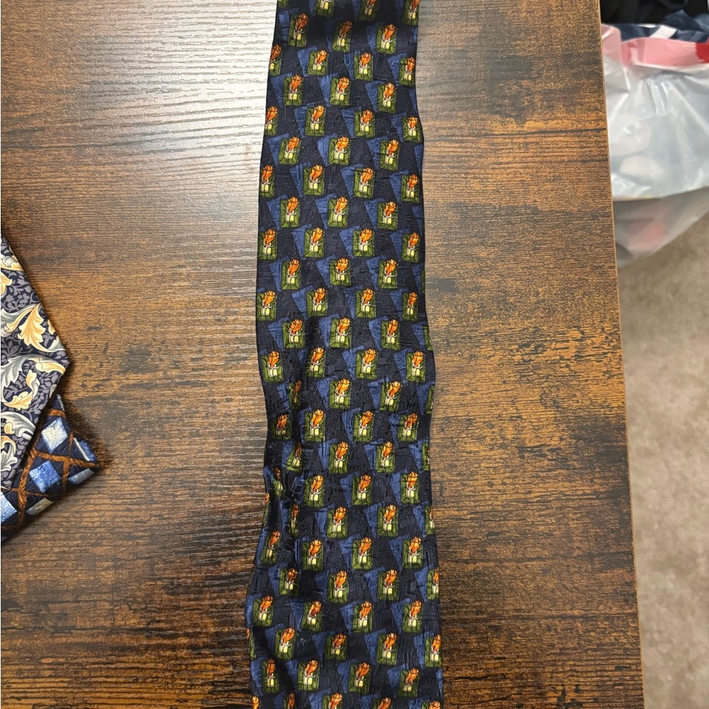 Ermenegildo Zegna Dark Blue Tie with Orange Floral Pattern